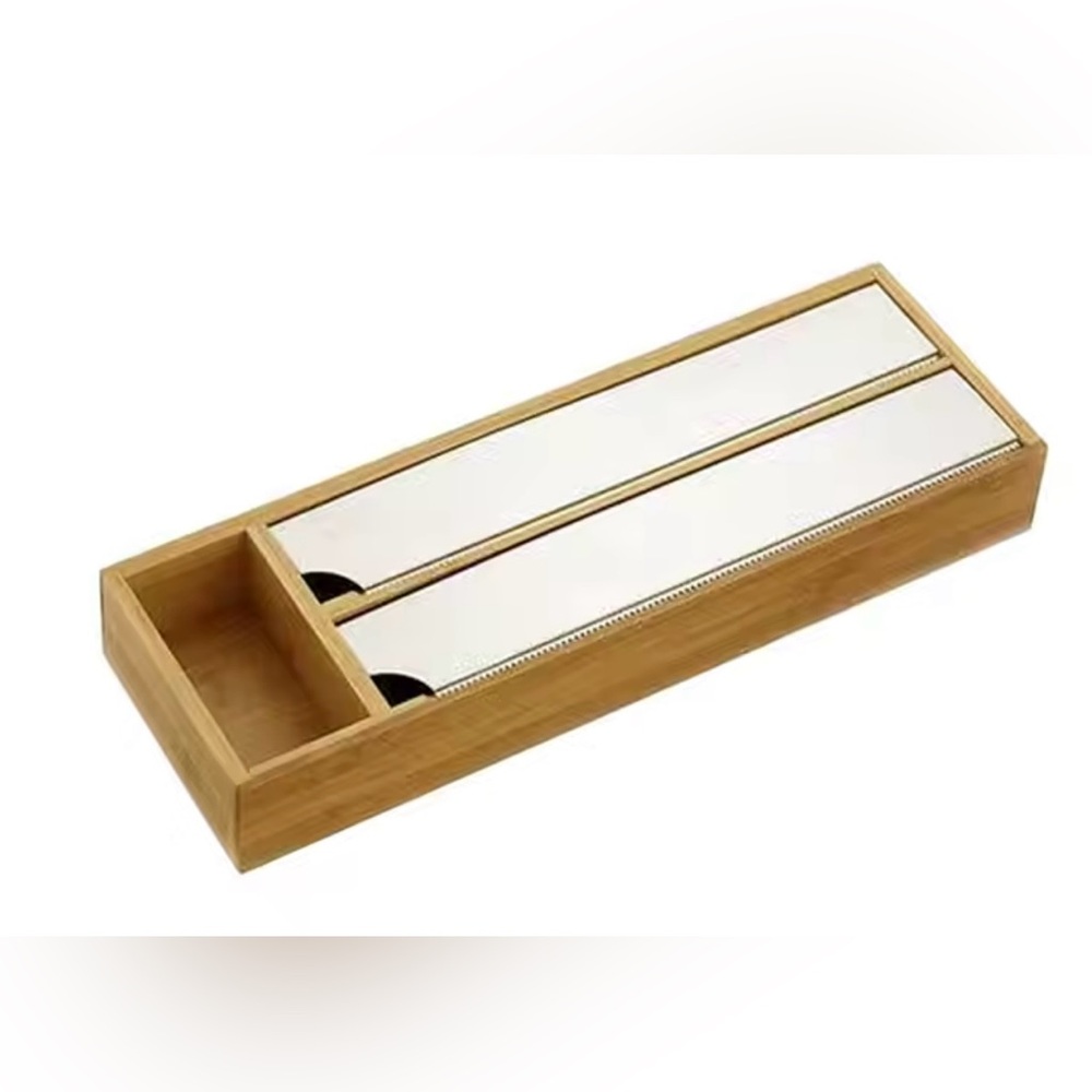 Plastic Wrap & Foil wrap Dispenser Bamboo Cling Film Storage Box With Cutter